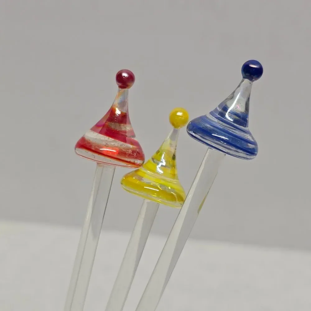 Vintage Blown Glass Cocktail Martini Swizzle Stick Party Drink Stirrer Set Of 3